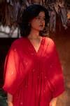 Buy Red Jacquard Embroidery V-neck Kaftan For Women by Label Earthen ...