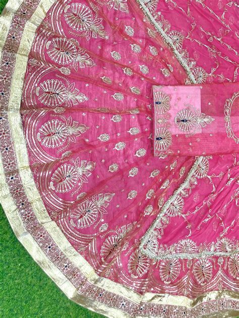 5 Miter Gher Soft Organza Rajputi Poshak with Laffa gotta Border Work ...