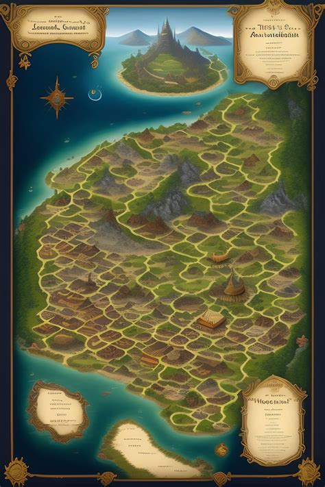 Lexica - An illustrated fantasy country map for tabletop game, big city, towns, temples, ruis ...