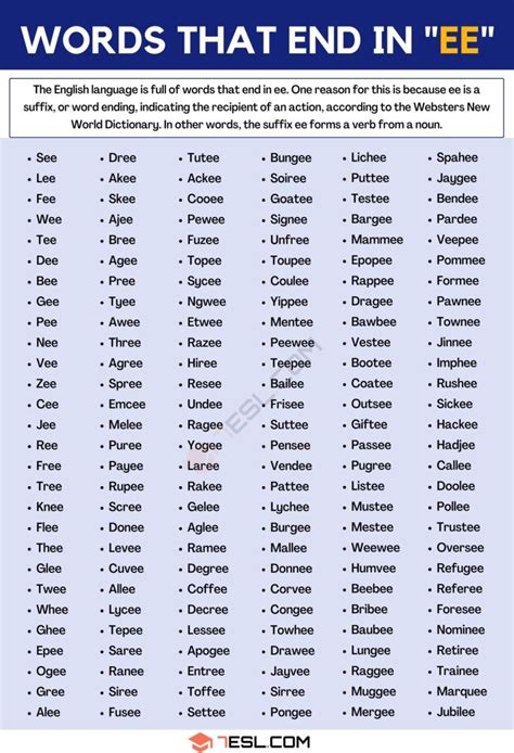 360+ Words that End in EE in English • 7ESL