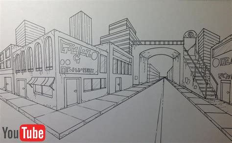 One Point Perspective City Drawing at PaintingValley.com | Explore ...