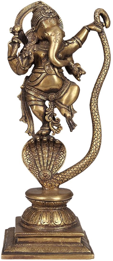 Exotic India Lord Ganesha Dancing on Sheshnaag - Brass Statue : Amazon ...