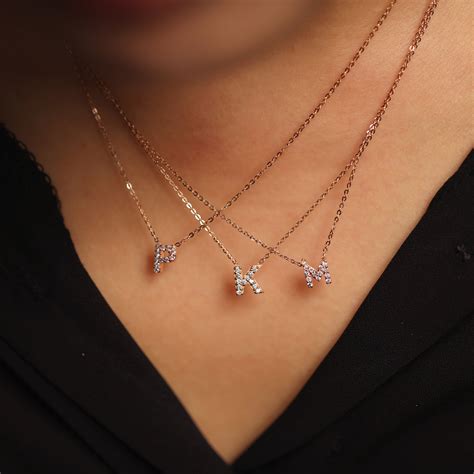 Diamond Initial Necklace, Diamond Letter Necklace, Personalized Diamond ...
