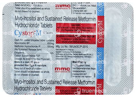 Cystop M 600500 Mg Tablet Sr 10 - Uses, Side Effects, Dosage, Price ...