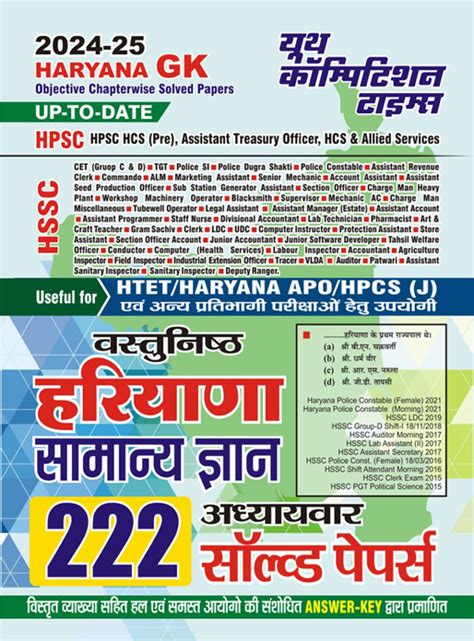 HARAYANA GK OBJECTIVE CHAPTERWISE SOLVED PAPERS (HINDI MEDIUM) 2024-25 ...