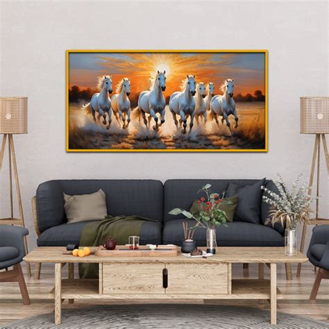 Premium Design Seven Running Horses With Sunrise Canvas Wall Paintings ...