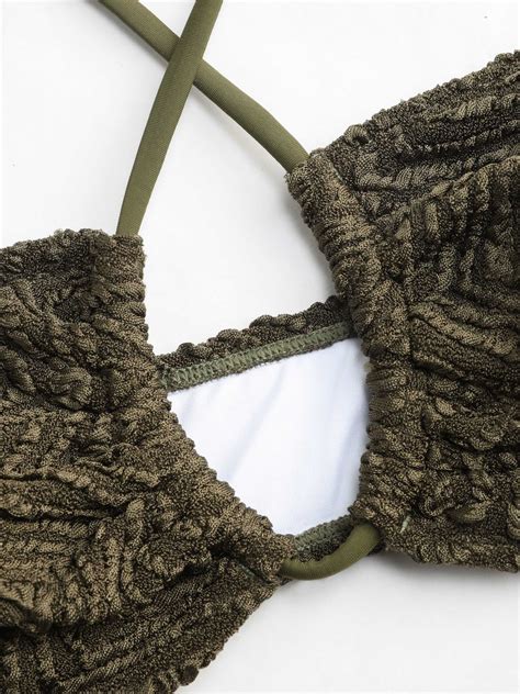 Texture Criss Cross Halter Bikini Swimsuit For Vacation Swimming Pool Beach