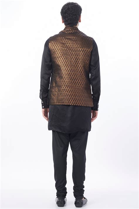 Mens Black Brocade Nehru Jacket with Kurta Set – Spring Break