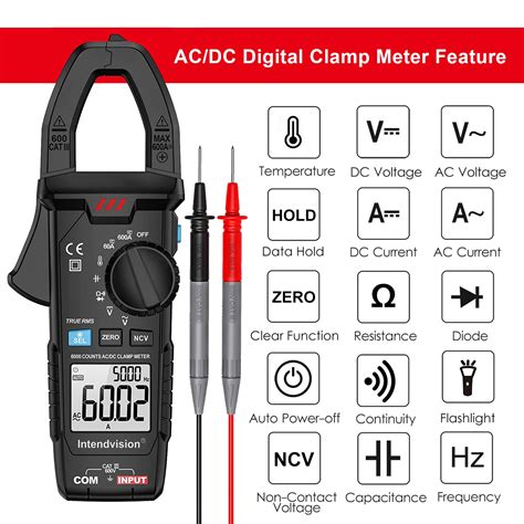AC/DC Digital Clamp Meter T-RMS 6000 Counts, Multimeter Voltage Tester ...