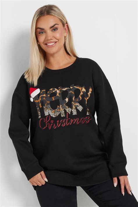 YOURS Plus Size Black 'Merry Christmas' Sequin Embellished Sweatshirt ...