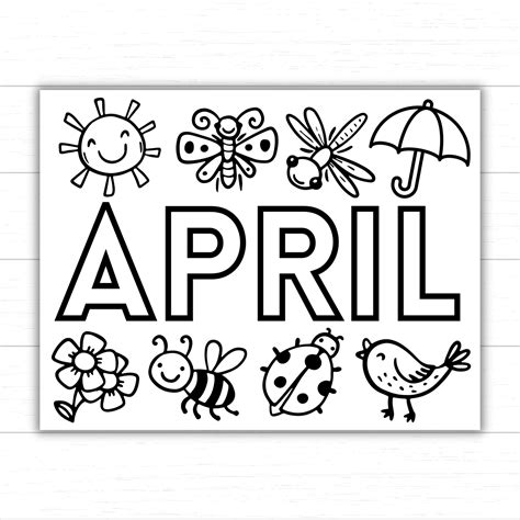 April Coloring Page, Spring Coloring Page, Month of April Activity ...