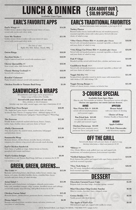 Earl Grey Cafe menu in Las Vegas, Nevada, USA