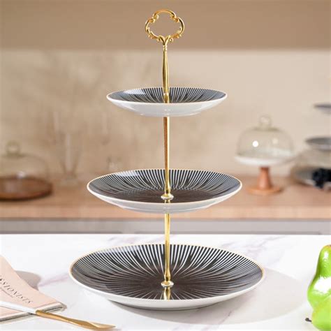 Lunaria Ceramic 3 Tier Dessert Stand Black And White