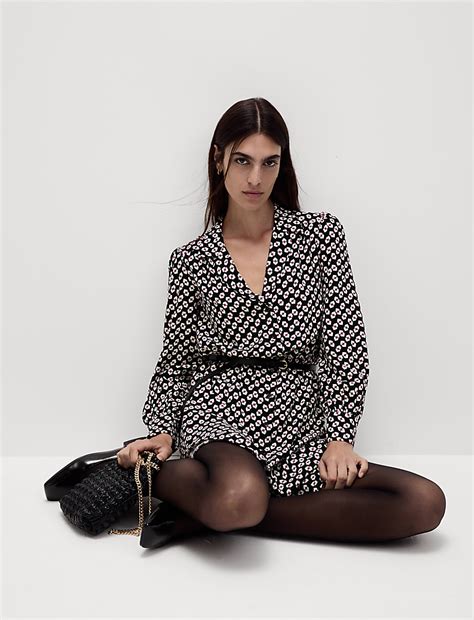 Buy Printed Collared Tie Waist Mini Shirt Dress at Marks & Spencer