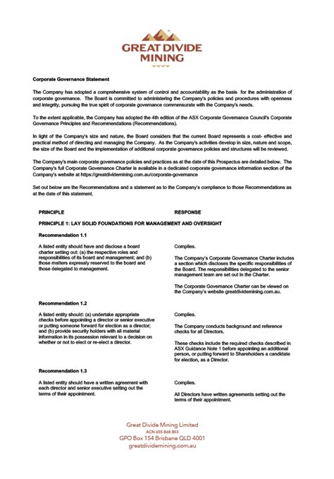 Corporate Governance Statement Example 的图像结果