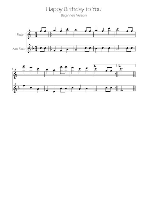 Happy Birthday to You - Flute and Alto Flute Duet by Public Domain ...
