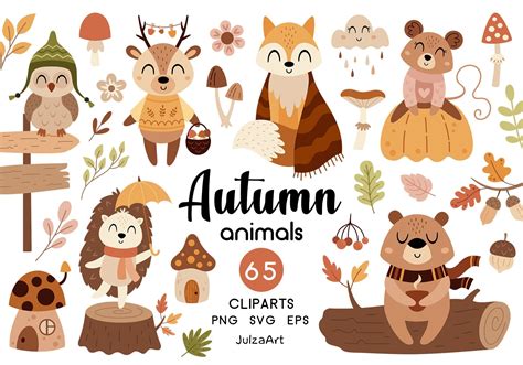 Autumn Animals Clipart, Cozy Fall Animals Svg, Woodland Animals Png ...