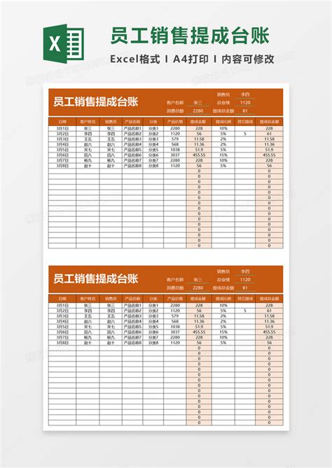 员工销售提成台账EXCEL模板下载_台账_图客巴巴