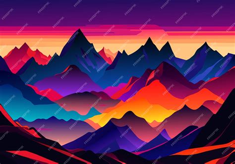 Premium Vector | Majestic mountains cast silhouette against vibrant sunset