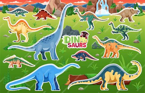 Dinosaur stickers funny dino and jurassic lizards | Premium Vector
