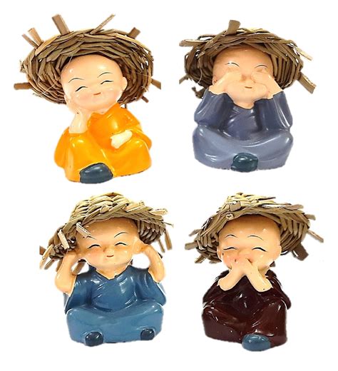 Buy AFTERSTITCH Colorful 4 Monks Buddha Figurines Showpiece Set For ...