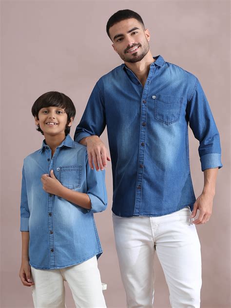 Shop single pocket Denim Light Blue Cool Father Son Shirts