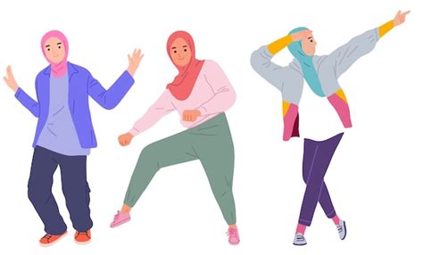Hijab dance muslim girl cute happy music drawing fun | Premium Vector