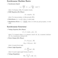 Formula Sheets: Synchronous Machines - Electrical Machines for ...