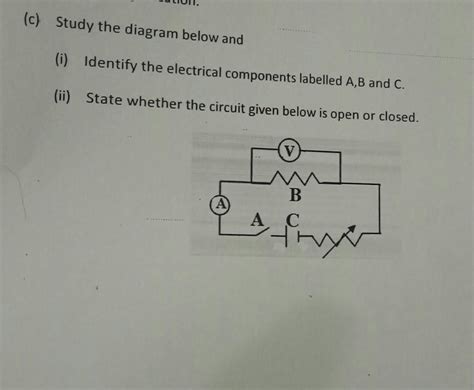 (c) Study the diagram below and(i) Identify the electrical components ...