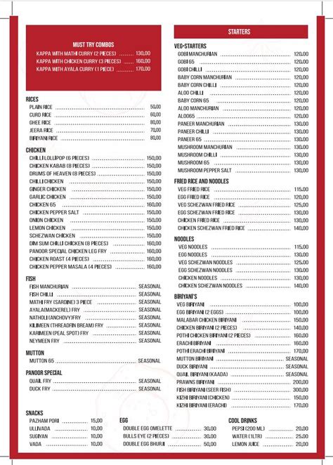 Menu at Panoor Restaurant, Bengaluru