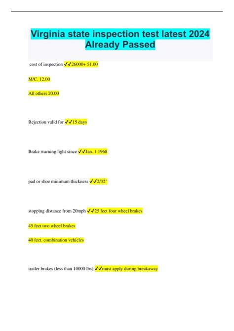 Virginia state inspection test latest 2024 Already Passed - Virginia ...