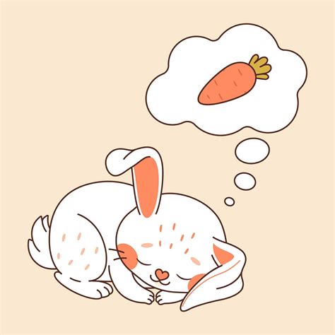 Sleeping hare. Cute bunny sleeps and dreams about carrot. The rabbit ...