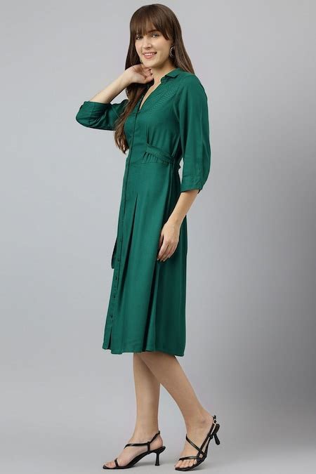 Green Solid Calf Length Casual Women Regular Fit Dresses - Selling Fast ...