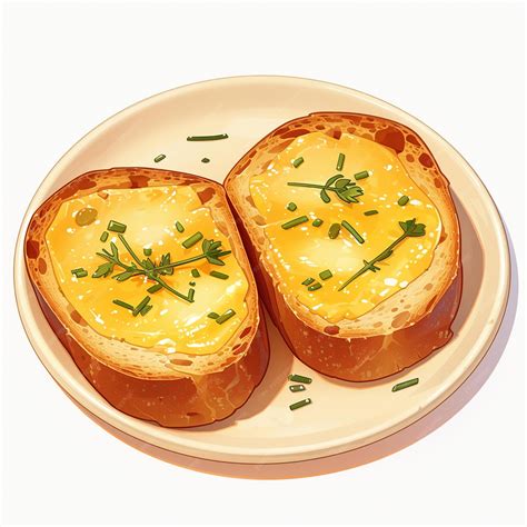 Premium Vector | Buttery Garlic Bread Slices Snack Cartoon Drawing