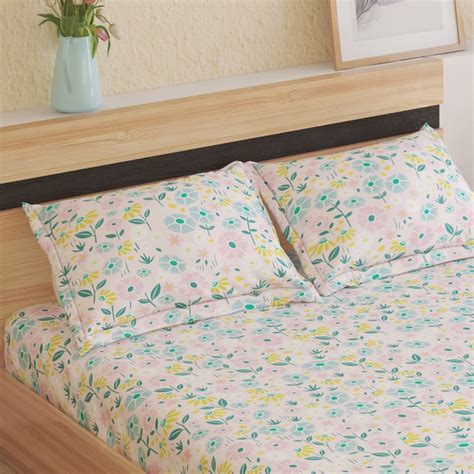 Buy Slate Kids Cotton 150TC Floral Print 3Pcs Queen Bedsheet Set from ...