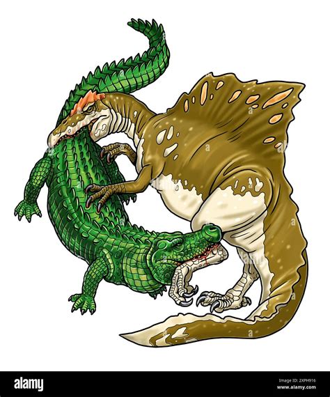 Fight between two predatory dinosaurs: Spinosaurus against the gigantic ...