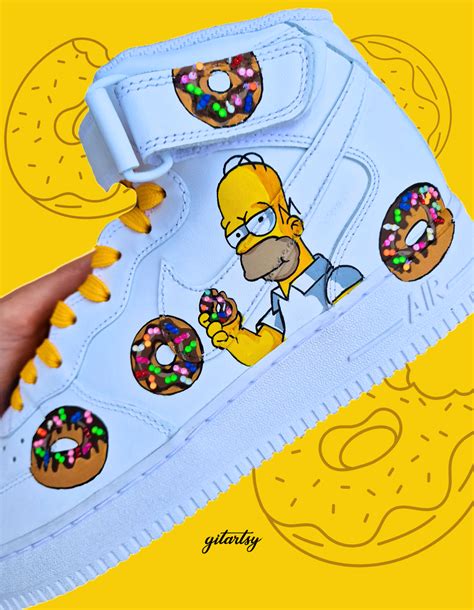 The Simpsons Custom Hand-Painted Nike High-Top Sneakers – Homer with D ...