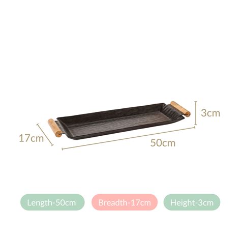 Matte Black Rectangle Metal Tray With Wooden Handle 19x6 Inch Online ...