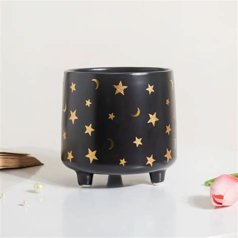 Stars and Moons Black Ceramic Planter Large Online - Premium Planter ...