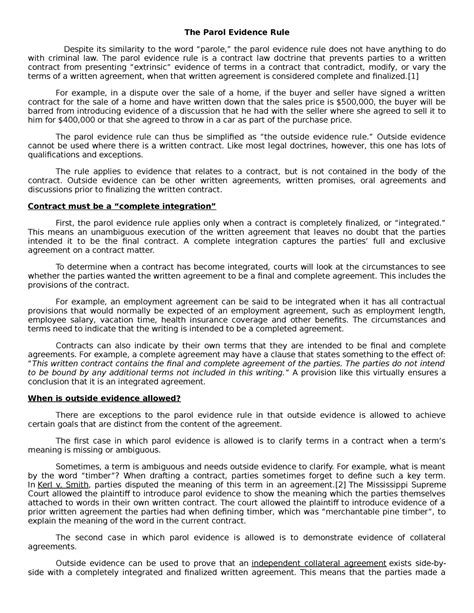 Lecture notes on Parol Evidence Rule 2 - The Parol Evidence Rule ...