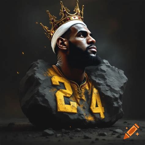 Stylized portrait of Lebron James wearing a crown and number 24 jersey ...
