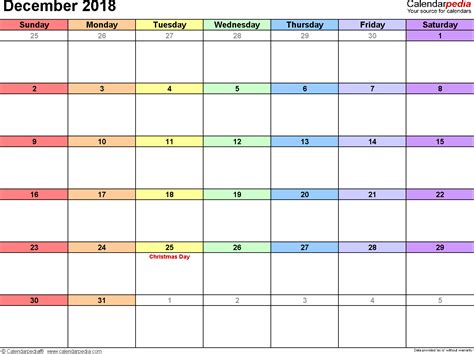December 2018 Calendar | Templates for PDF, Excel and Word