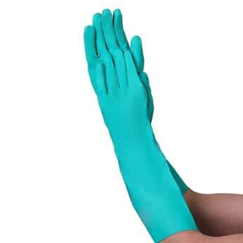 Vanguard Safety C16A2 Nitrile Unlined Gloves, 22 mil, 18" Cuff, Green ...