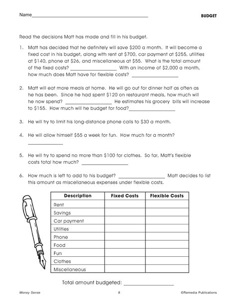 Consumer Math And Financial Literacy Worksheets