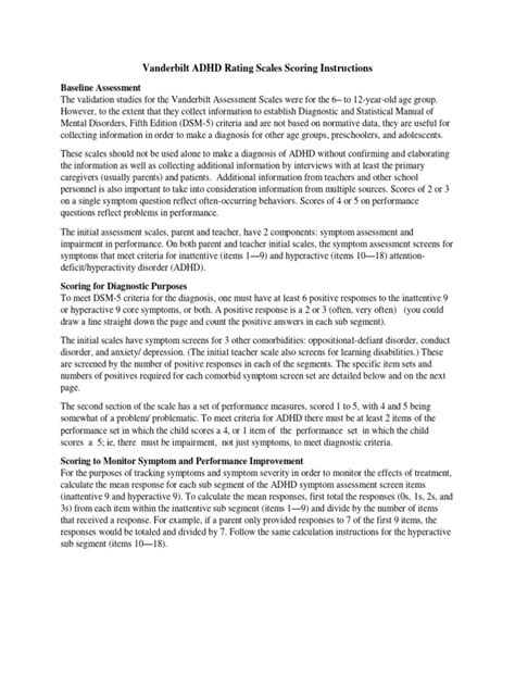 Vanderbilt ADHD Scales Scoring Guide | PDF