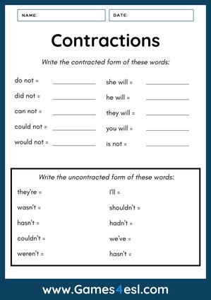 Image result for Contraction Types Exercise