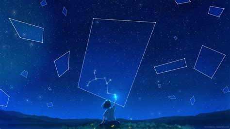 Anime Girl Drawing Constellations Live Wallpaper - MoeWalls
