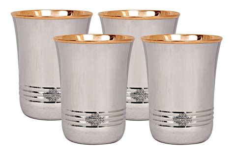 Buy Indian Art Villa Steel Copper Glass Tumbler Set (Silver and Brown ...