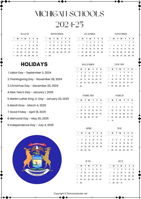 Michigan School Calendar 2024-2025 [County School District]