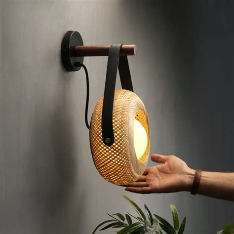 Eclipse- Unique handmade Woven Wall Sconce Light, Natural/Bamboo Wall ...